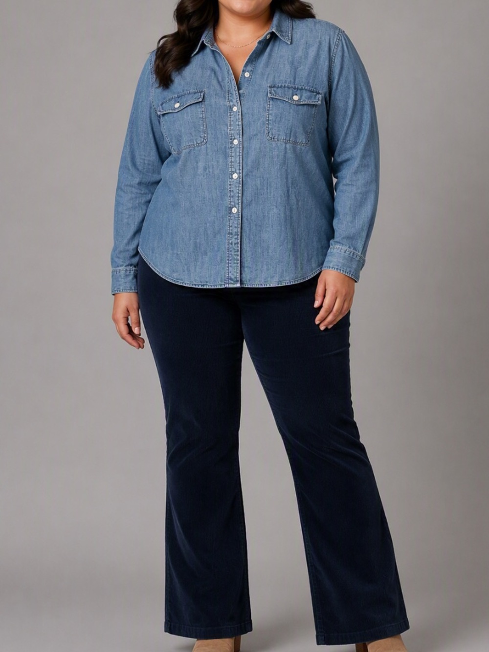 Old Navy Medium Blue Denim Button-Front Shirt